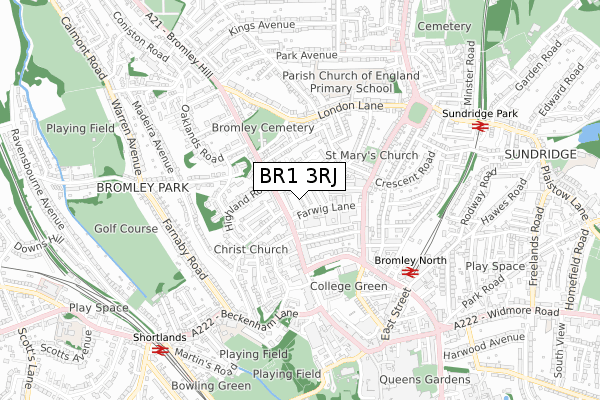 BR1 3RJ map - small scale - OS Open Zoomstack (Ordnance Survey)