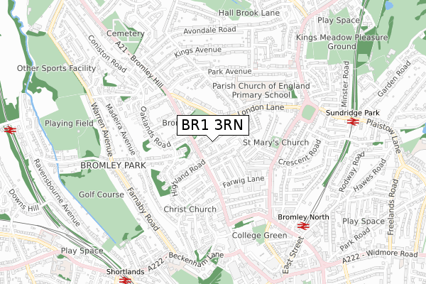 BR1 3RN map - small scale - OS Open Zoomstack (Ordnance Survey)