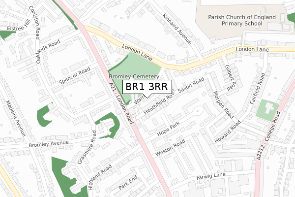 BR1 3RR map - large scale - OS Open Zoomstack (Ordnance Survey)