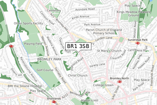 BR1 3SB map - small scale - OS Open Zoomstack (Ordnance Survey)