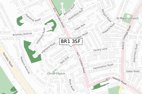 BR1 3SF map - large scale - OS Open Zoomstack (Ordnance Survey)