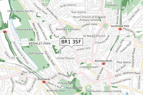 BR1 3SF map - small scale - OS Open Zoomstack (Ordnance Survey)