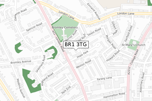 BR1 3TG map - large scale - OS Open Zoomstack (Ordnance Survey)