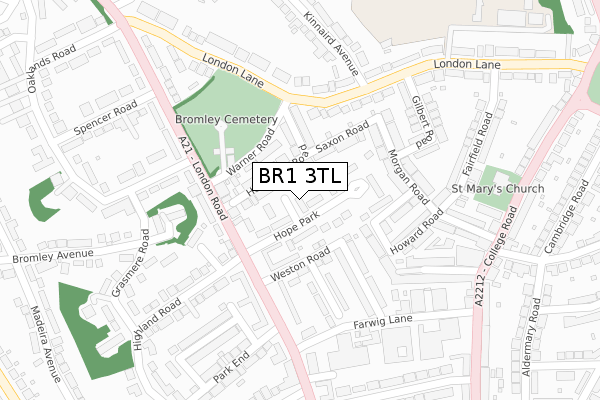 BR1 3TL map - large scale - OS Open Zoomstack (Ordnance Survey)