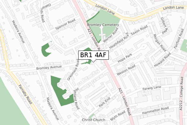 BR1 4AF map - large scale - OS Open Zoomstack (Ordnance Survey)