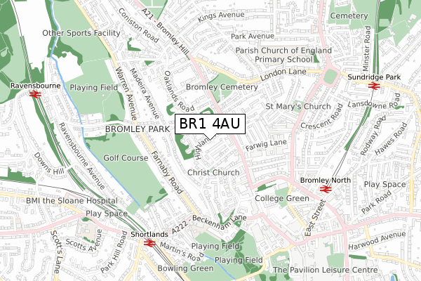 BR1 4AU map - small scale - OS Open Zoomstack (Ordnance Survey)