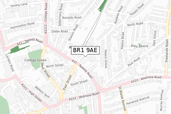 BR1 9AE map - large scale - OS Open Zoomstack (Ordnance Survey)
