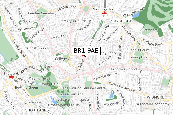 BR1 9AE map - small scale - OS Open Zoomstack (Ordnance Survey)