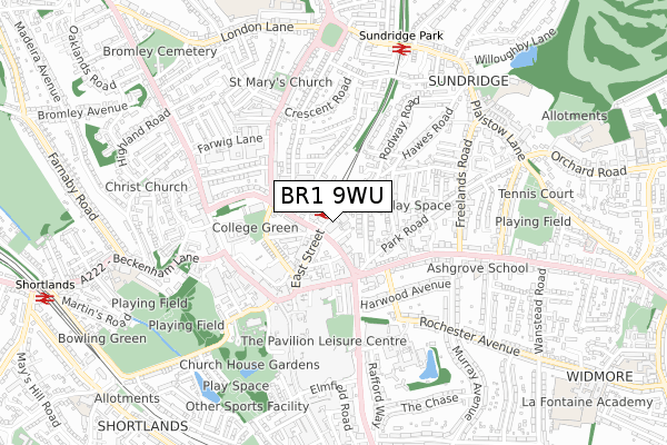 BR1 9WU map - small scale - OS Open Zoomstack (Ordnance Survey)