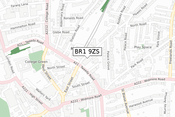 BR1 9ZS map - large scale - OS Open Zoomstack (Ordnance Survey)