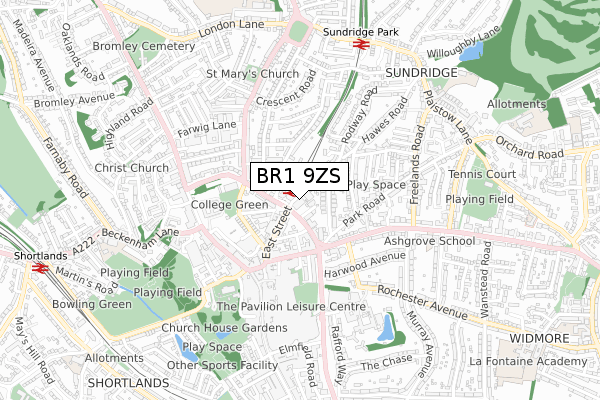 BR1 9ZS map - small scale - OS Open Zoomstack (Ordnance Survey) BR1 9ZS map - small scale - OS Open Zoomstack (Ordnance Survey)