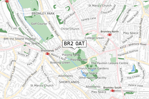 BR2 0AT map - small scale - OS Open Zoomstack (Ordnance Survey)