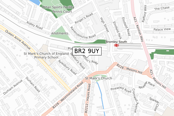 BR2 9UY map - large scale - OS Open Zoomstack (Ordnance Survey)