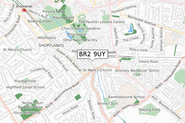 BR2 9UY map - small scale - OS Open Zoomstack (Ordnance Survey)