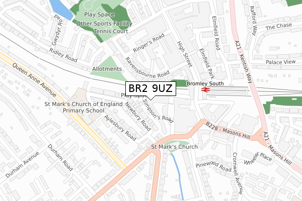 BR2 9UZ map - large scale - OS Open Zoomstack (Ordnance Survey)