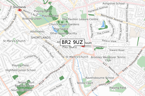 BR2 9UZ map - small scale - OS Open Zoomstack (Ordnance Survey)
