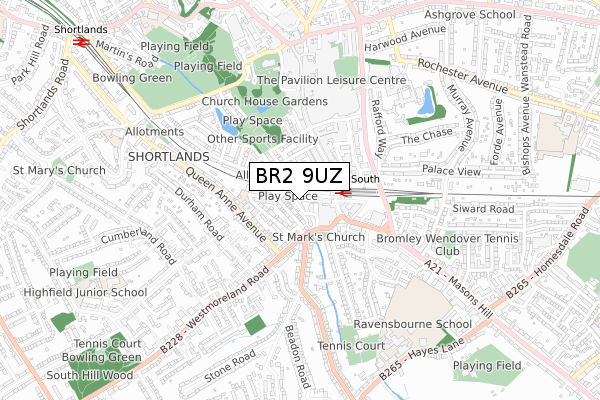 BR2 9UZ map - small scale - OS Open Zoomstack (Ordnance Survey) BR2 9UZ map - small scale - OS Open Zoomstack (Ordnance Survey)