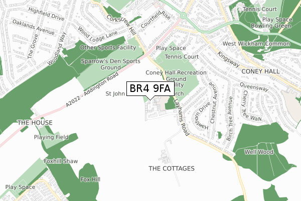 BR4 9FA map - small scale - OS Open Zoomstack (Ordnance Survey)
