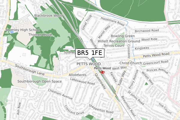 BR5 1FE map - small scale - OS Open Zoomstack (Ordnance Survey)
