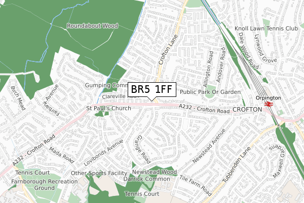 BR5 1FF map - small scale - OS Open Zoomstack (Ordnance Survey)