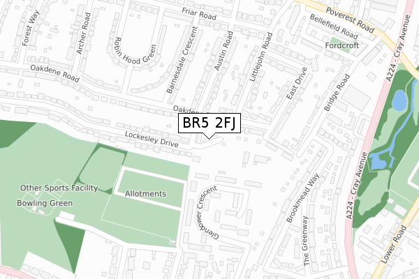 BR5 2FJ map - large scale - OS Open Zoomstack (Ordnance Survey)