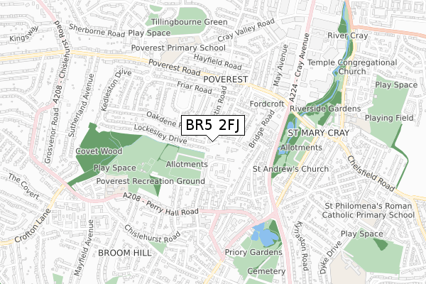 BR5 2FJ map - small scale - OS Open Zoomstack (Ordnance Survey)