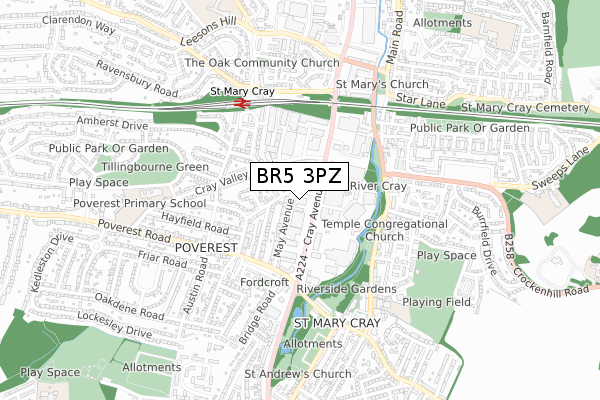 BR5 3PZ map - small scale - OS Open Zoomstack (Ordnance Survey) BR5 3PZ map - small scale - OS Open Zoomstack (Ordnance Survey)