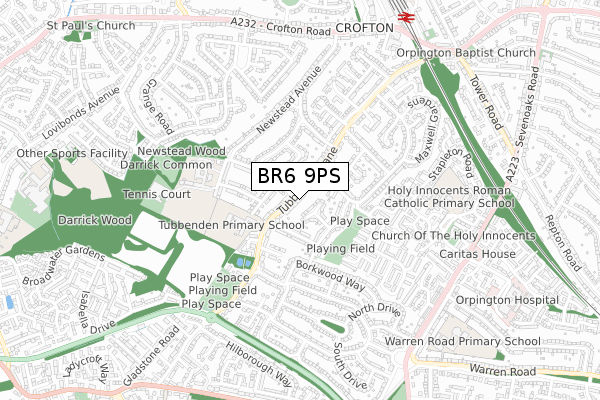 BR6 9PS map - small scale - OS Open Zoomstack (Ordnance Survey)