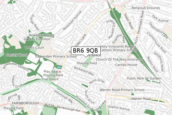 BR6 9QB map - small scale - OS Open Zoomstack (Ordnance Survey)