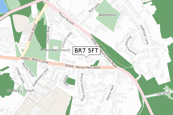 BR7 5FT map - large scale - OS Open Zoomstack (Ordnance Survey)