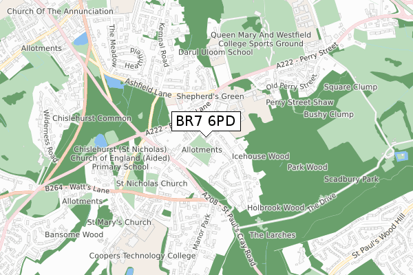 BR7 6PD map - small scale - OS Open Zoomstack (Ordnance Survey)