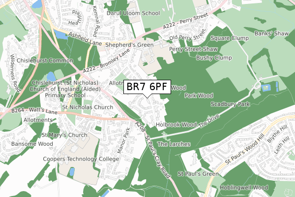 BR7 6PF map - small scale - OS Open Zoomstack (Ordnance Survey)