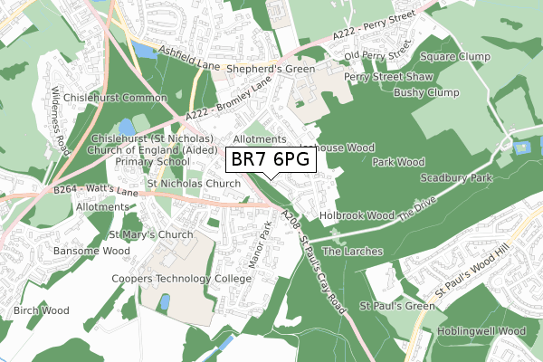 BR7 6PG map - small scale - OS Open Zoomstack (Ordnance Survey)