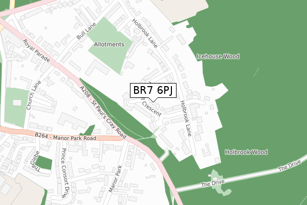 BR7 6PJ map - large scale - OS Open Zoomstack (Ordnance Survey)