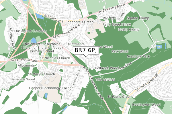 BR7 6PJ map - small scale - OS Open Zoomstack (Ordnance Survey)