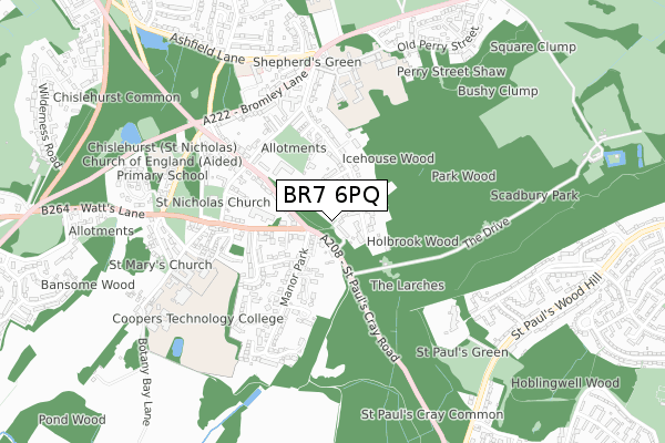 BR7 6PQ map - small scale - OS Open Zoomstack (Ordnance Survey)