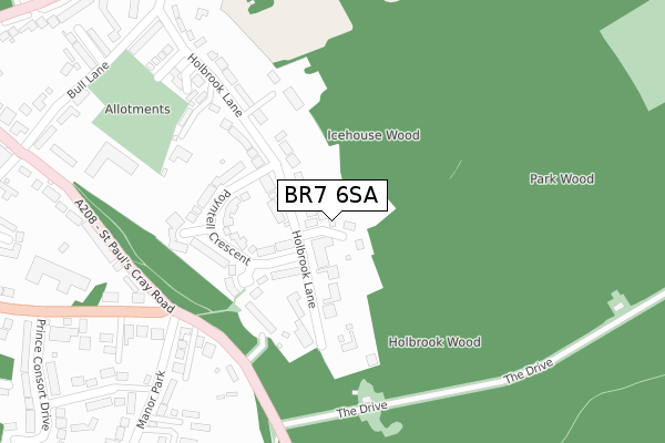 BR7 6SA map - large scale - OS Open Zoomstack (Ordnance Survey)