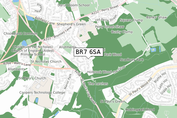 BR7 6SA map - small scale - OS Open Zoomstack (Ordnance Survey)