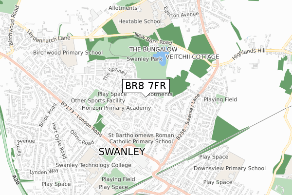 BR8 7FR map - small scale - OS Open Zoomstack (Ordnance Survey)