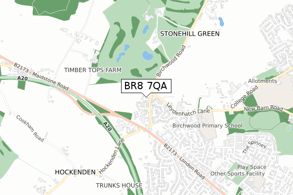 BR8 7QA map - small scale - OS Open Zoomstack (Ordnance Survey)