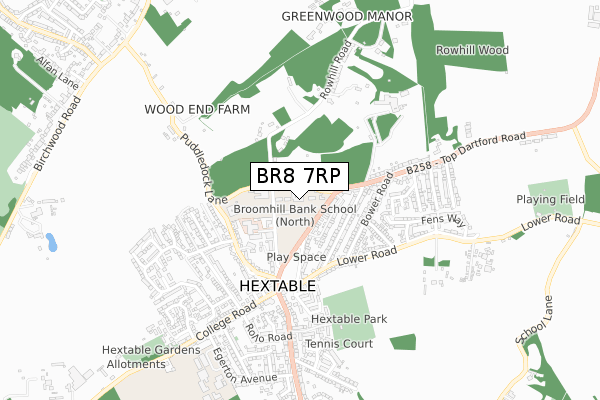 BR8 7RP map - small scale - OS Open Zoomstack (Ordnance Survey)