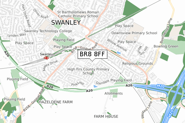 BR8 8FF map - small scale - OS Open Zoomstack (Ordnance Survey)