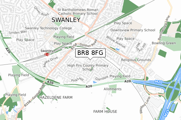 BR8 8FG map - small scale - OS Open Zoomstack (Ordnance Survey)