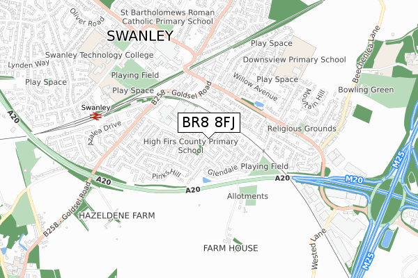 BR8 8FJ map - small scale - OS Open Zoomstack (Ordnance Survey)