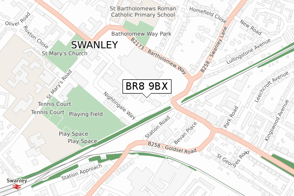 BR8 9BX map - large scale - OS Open Zoomstack (Ordnance Survey)