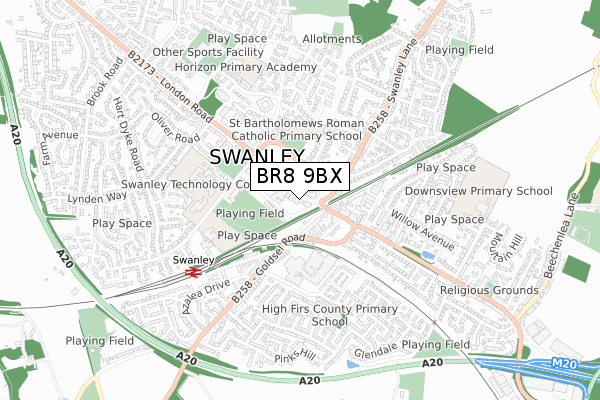 BR8 9BX map - small scale - OS Open Zoomstack (Ordnance Survey)