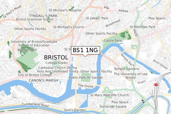 BS1 1NG map - small scale - OS Open Zoomstack (Ordnance Survey)