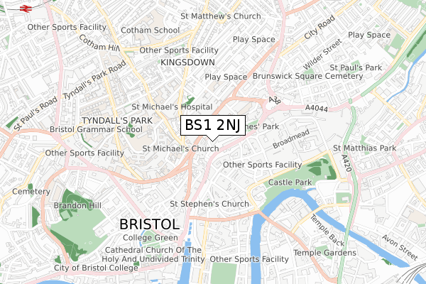 BS1 2NJ map - small scale - OS Open Zoomstack (Ordnance Survey) BS1 2NJ map - small scale - OS Open Zoomstack (Ordnance Survey)