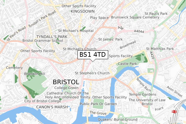 BS1 4TD map - small scale - OS Open Zoomstack (Ordnance Survey)