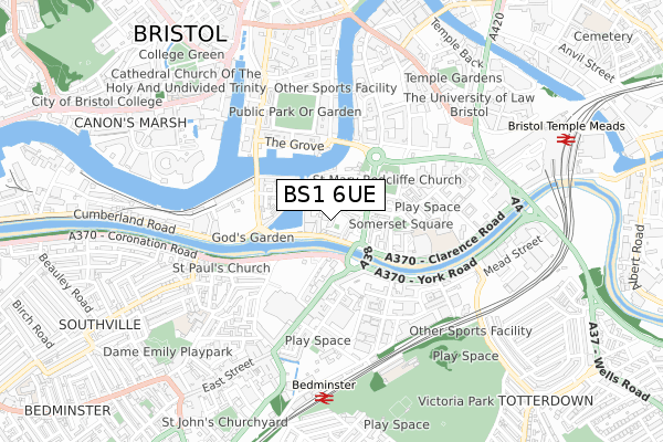 BS1 6UE map - small scale - OS Open Zoomstack (Ordnance Survey)